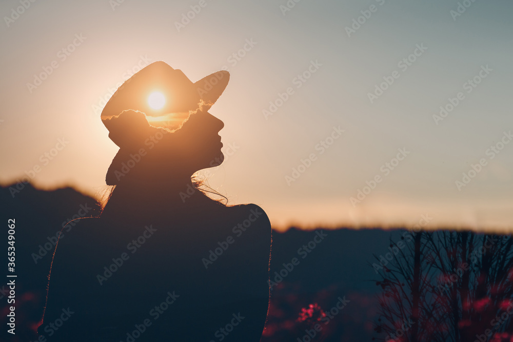 Mental health and business. Silhouette of young adult businesswoman